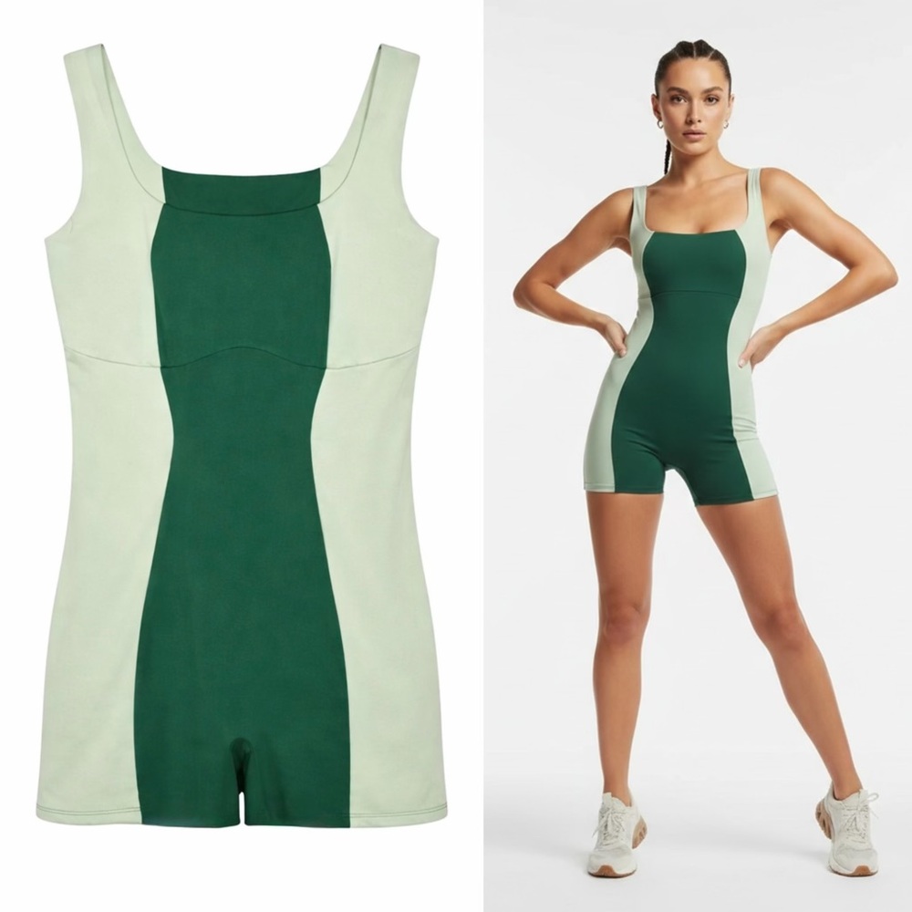 REFORMATION Adelyn EcoStretch Short Jumpsuit in Verdant/limon Green Combo XS